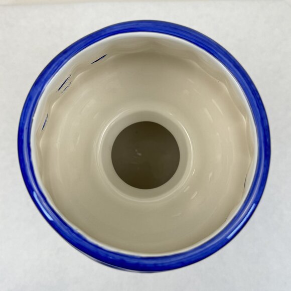 Hand-Painted Ceramic Snowman Christmas Tree Jar Candle Holder with Shade Blue Lg - Picture 6 of 13